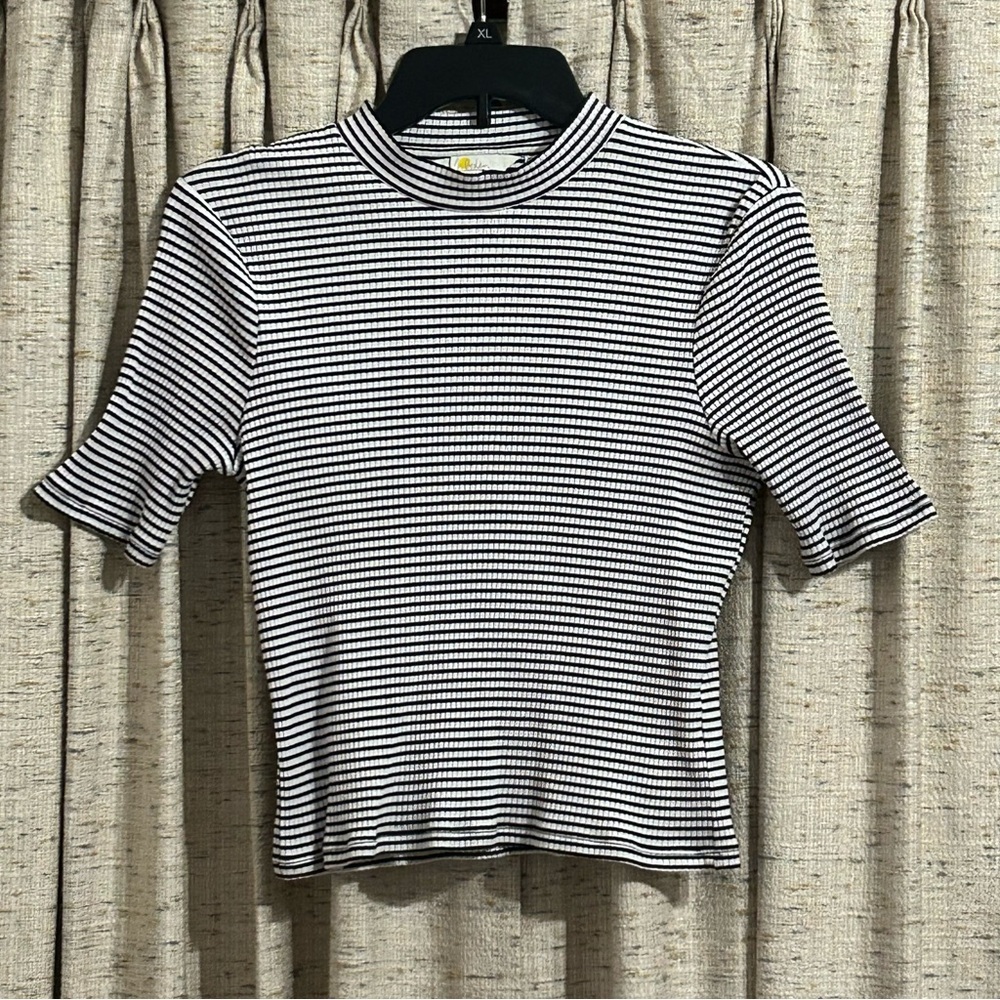 Boden High Neck Cropped Stripe Ribbed Pullover - 6